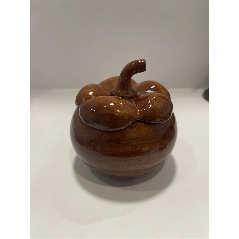 Wooden Hand Carved Lidded‎ Decor Storage Jewelry Organizer Pumpkin Trinket Box